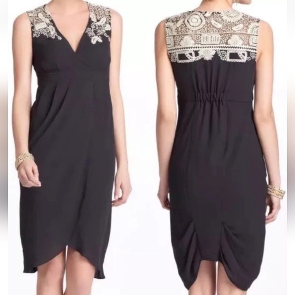 Anthro Meadow Rue Black Tulip Dress 6 S Lace Embroidery EUC